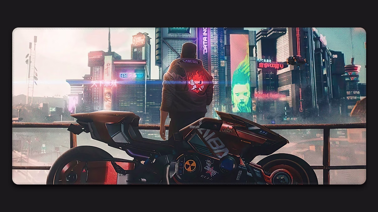 A man with motorbike custom gaming desk mat
