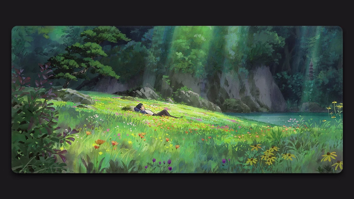 Girl sleep on grass studio ghibli desk mat