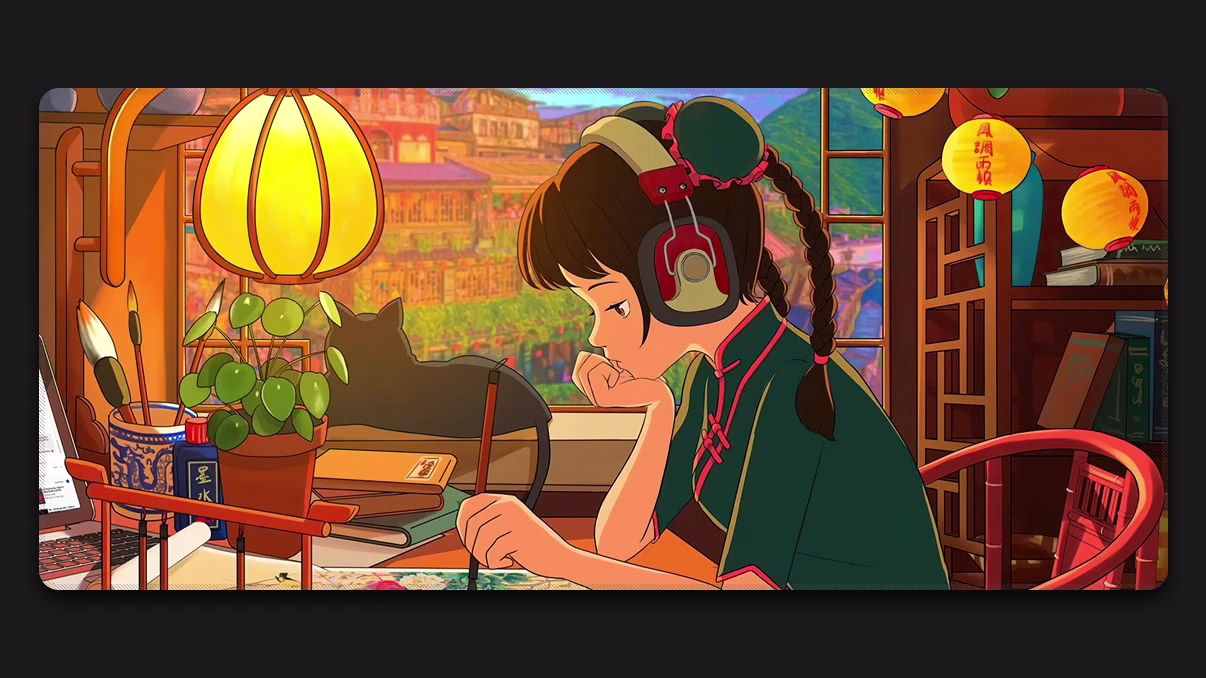 Lofi girl painting full desk mat