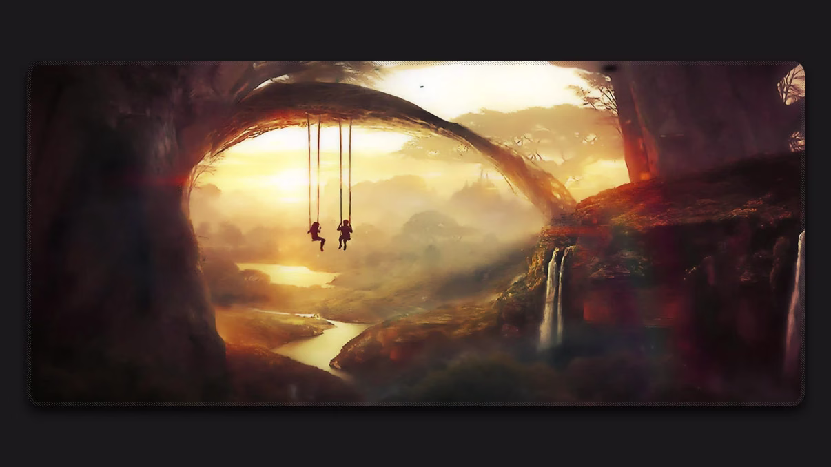 two person riding on swing desk mat design