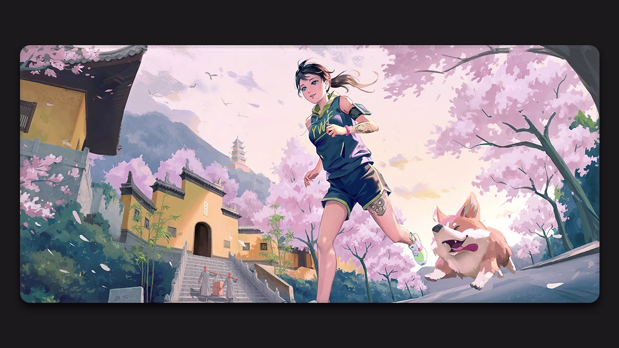 anime girl running with dog customized mousepad