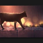 raining anime art cat desk mat