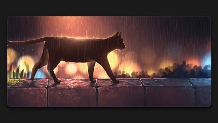 raining anime art cat desk mat
