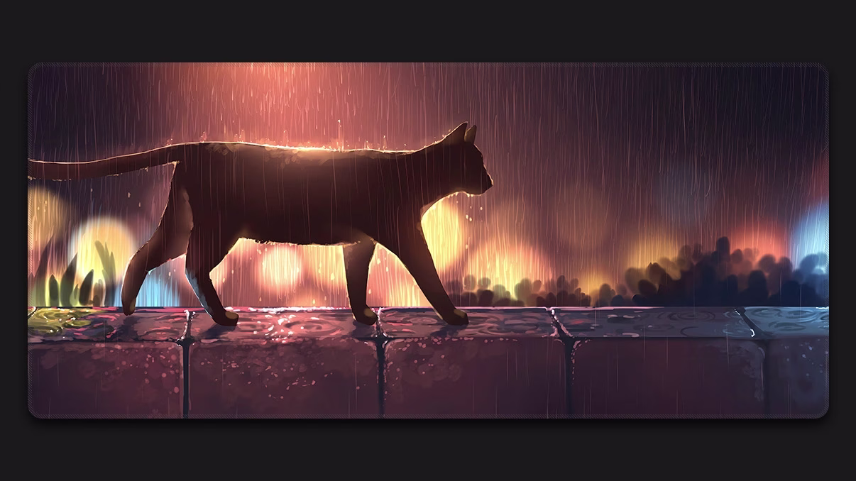 raining anime art cat desk mat