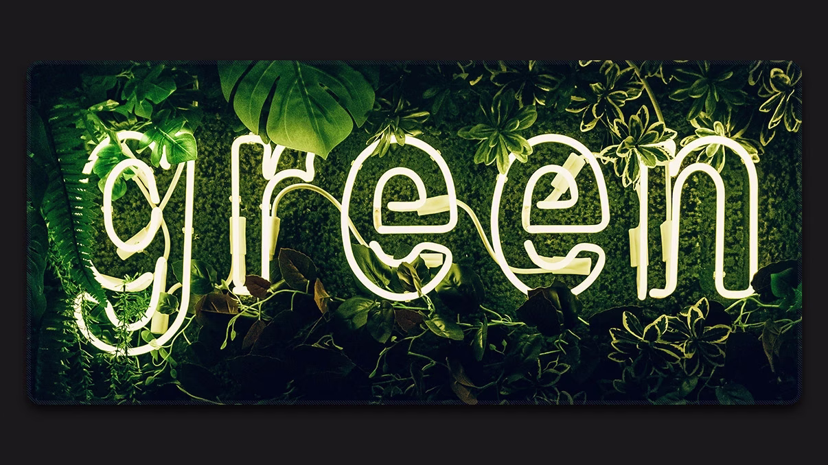 green neon sign green desk mat