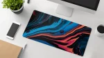 blue and red desk mat