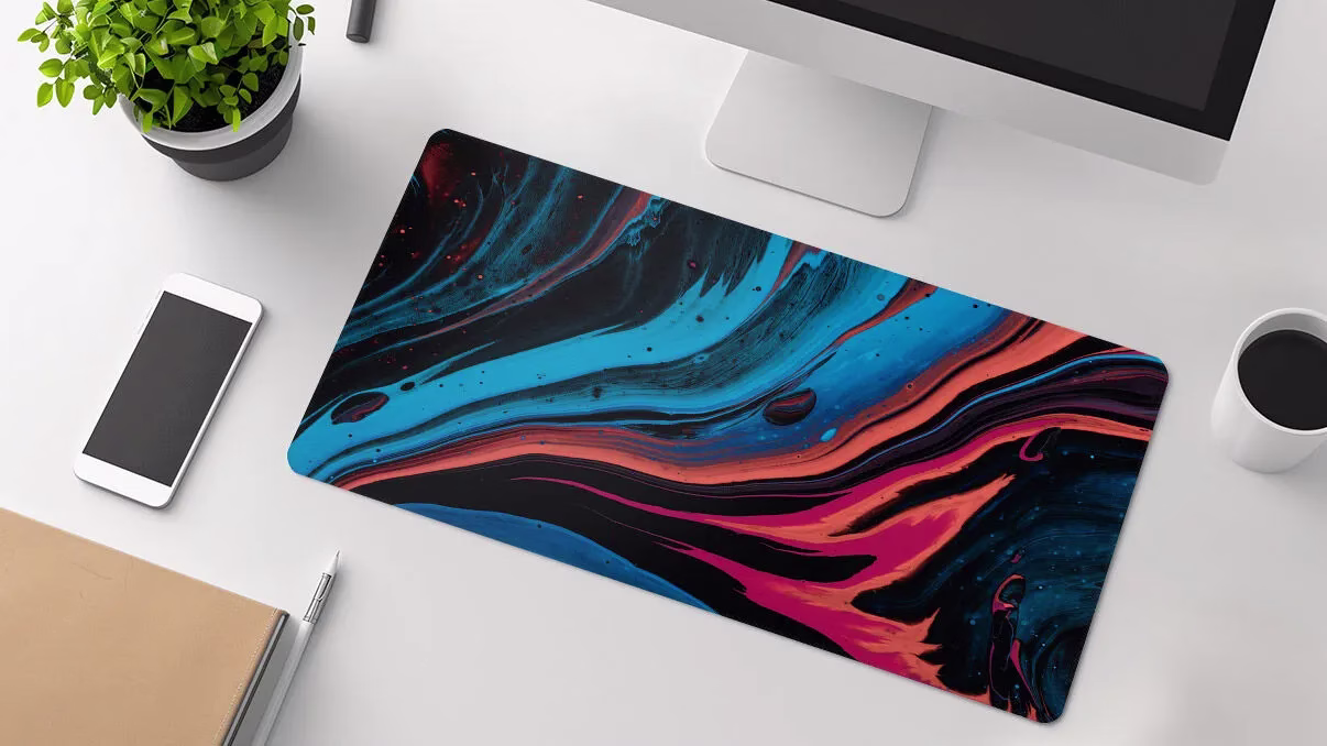 blue and red desk mat