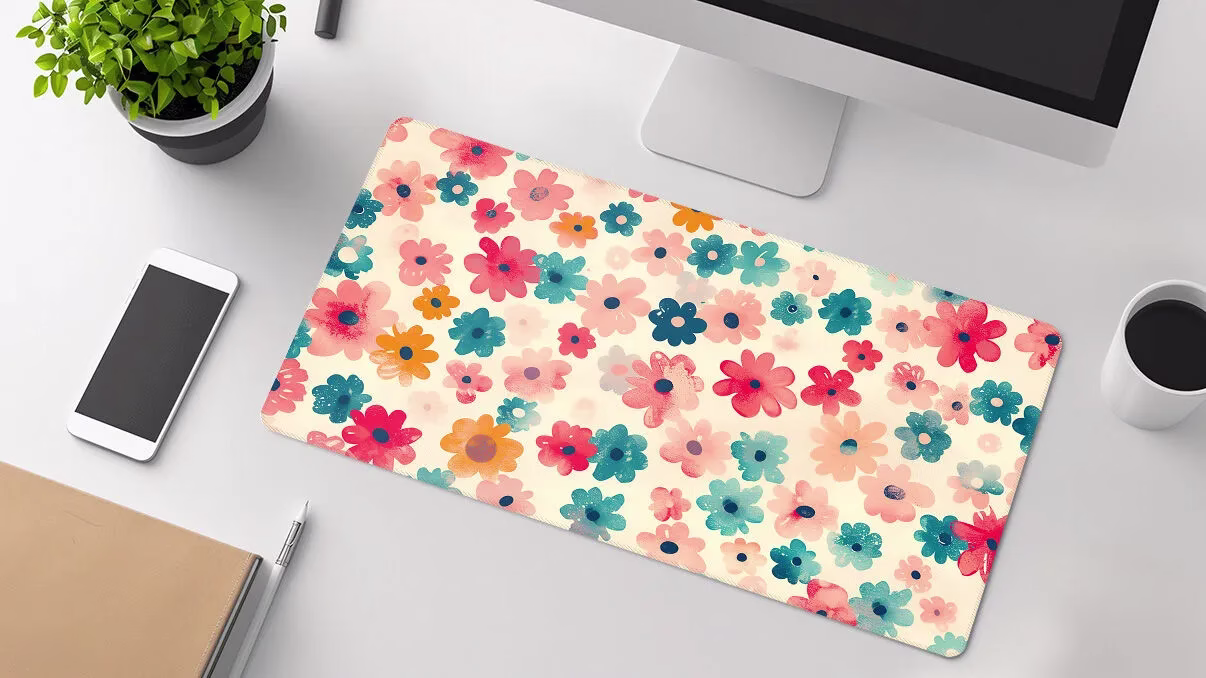 cherry blossom desk mat on table