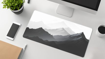 gray mountains desk mat for computer