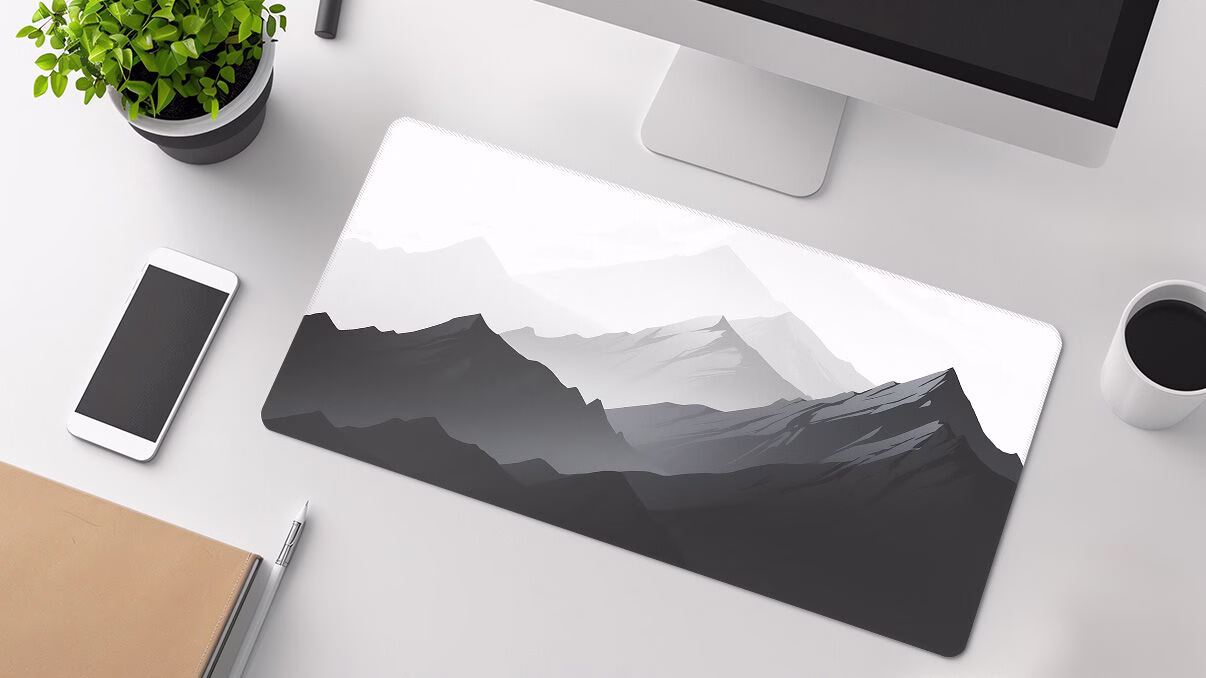 gray mountains desk mat for computer