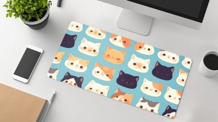kawaii cat faces desk mat