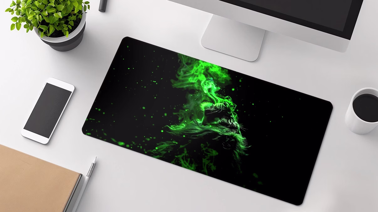 lion green minimalist desk mat
