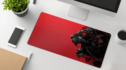 lion red desk mat