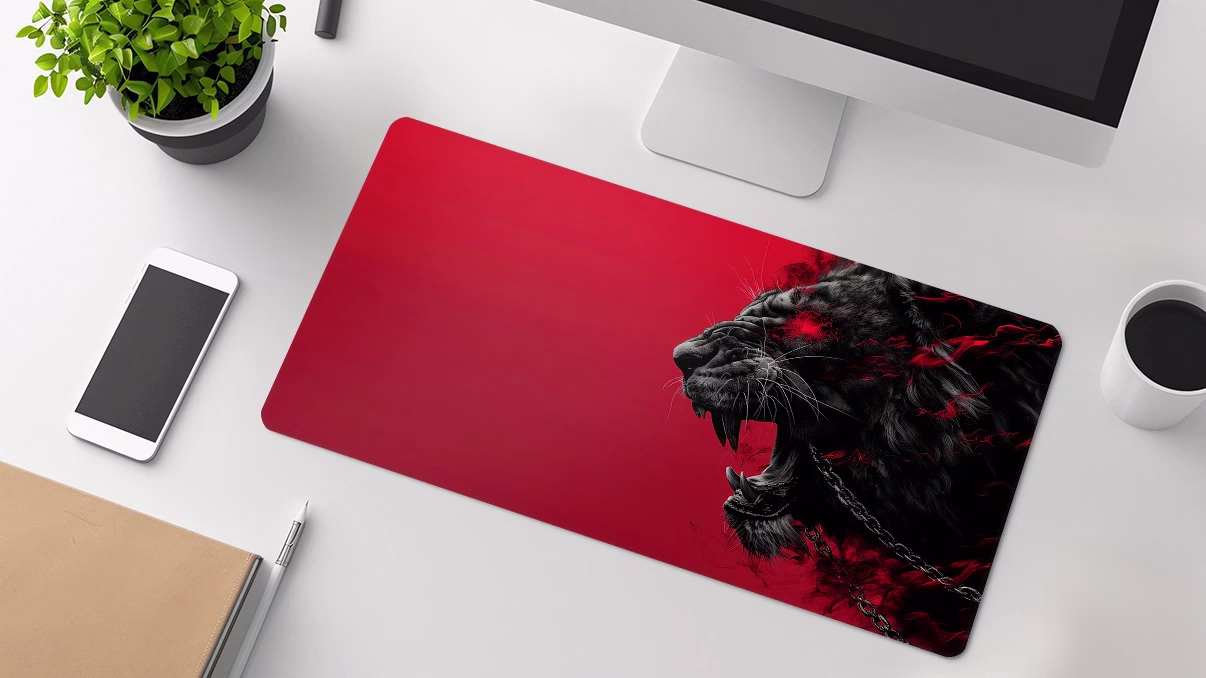 lion red desk mat