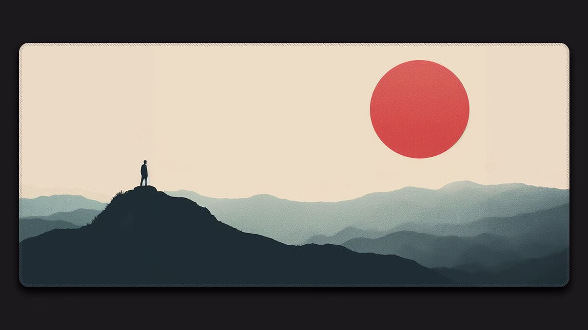 Standing alone on a mountain watching the sunrise desk mats