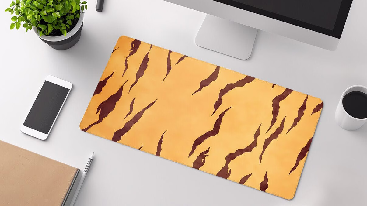 tiger skin minimalist desk mat on table