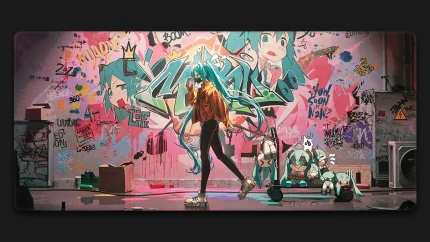 hatsune miku graffiti wall anime mousepad