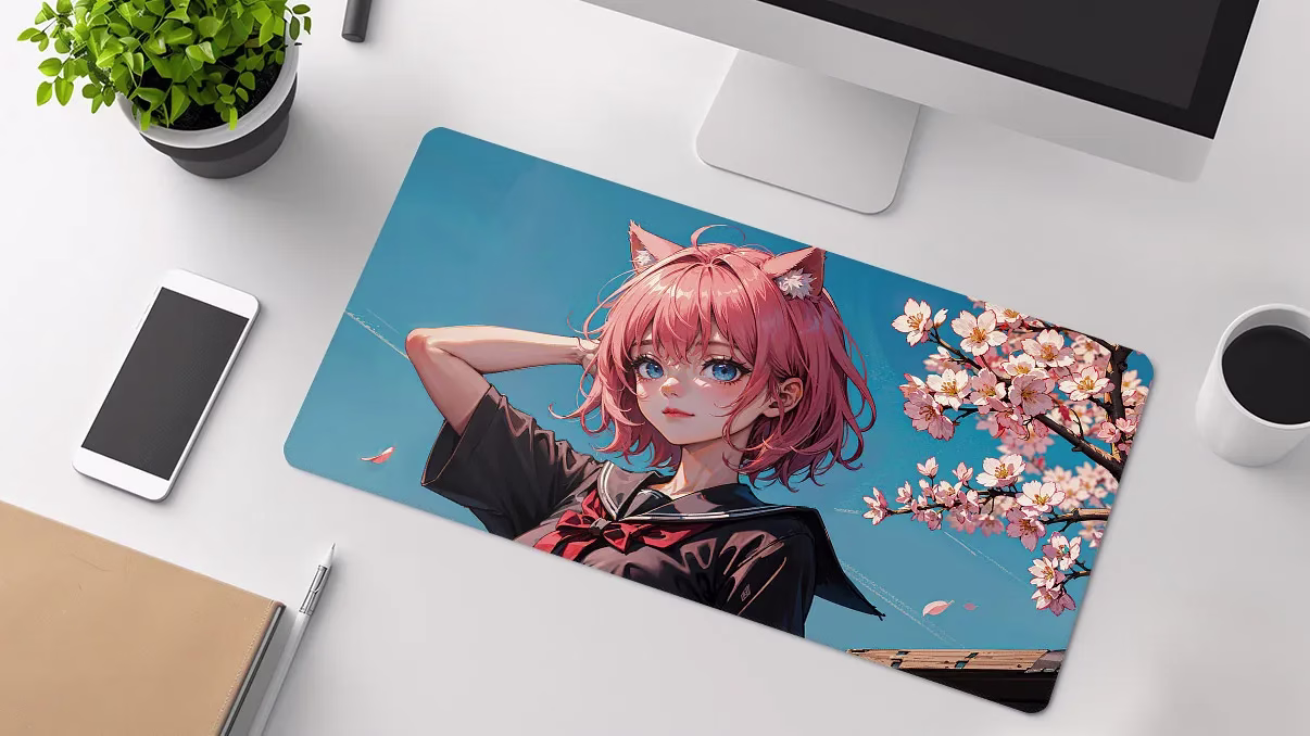neko anime girl desk mat