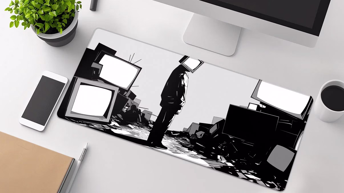 television addiction surrounded gaming desk mat
