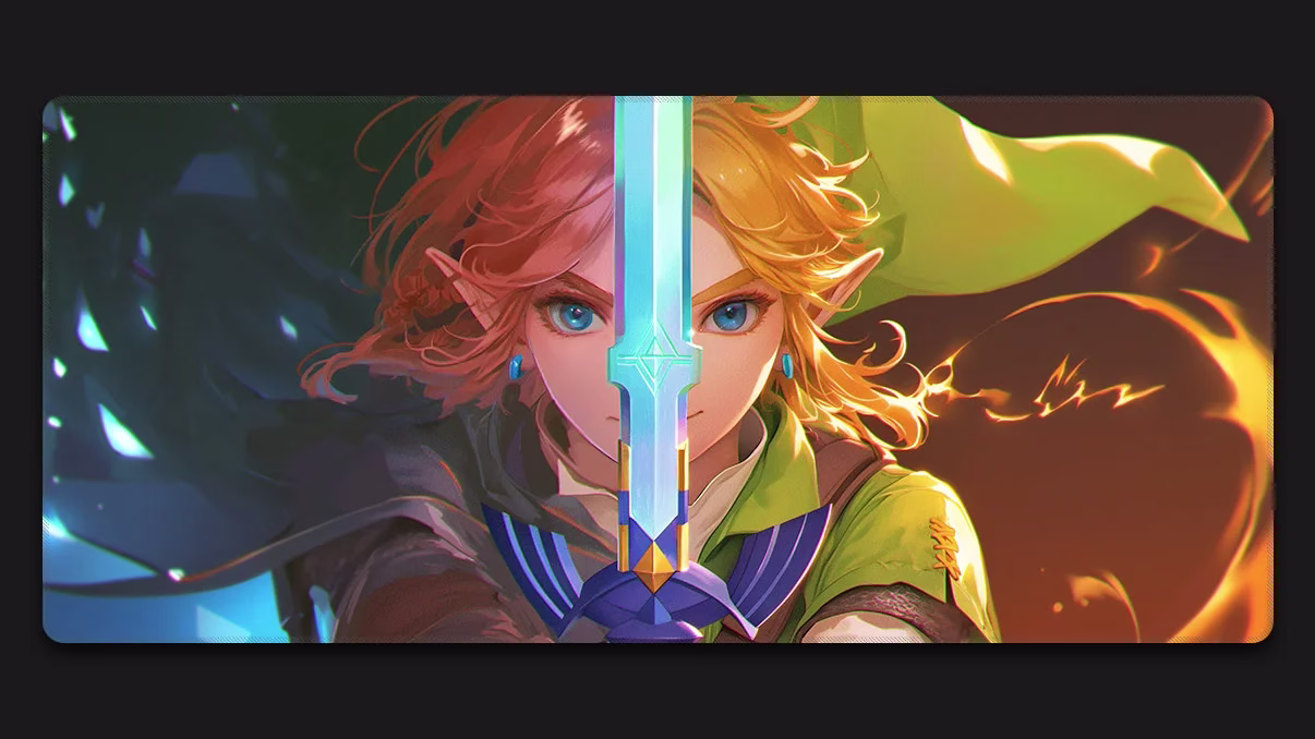 the legend of zelda link with master sword desk mat