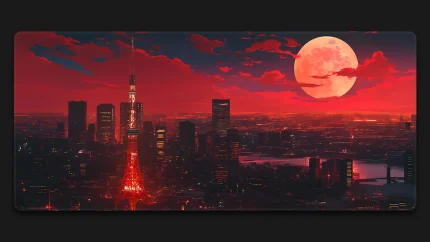 tokyo tower red moon gaming mauspad xxl