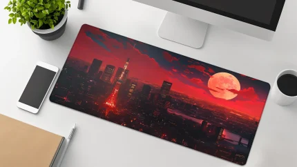 tokyo tower red moon gaming mauspad xxl