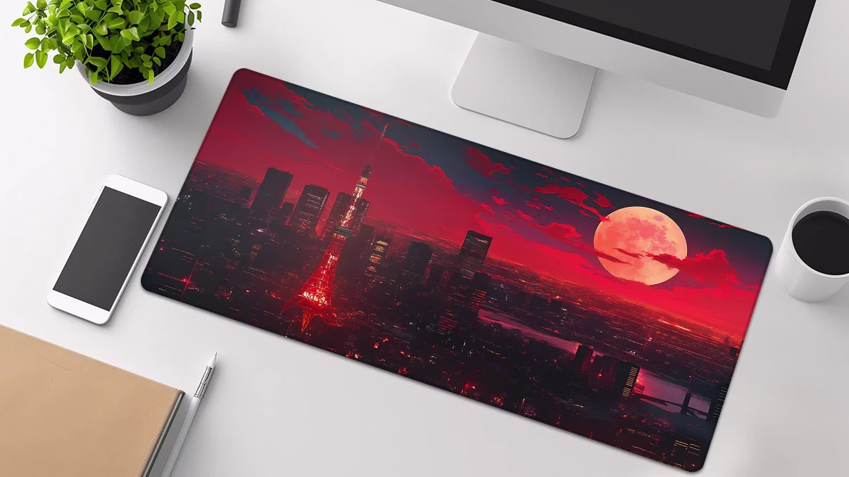 tokyo tower red moon gaming mauspad xxl