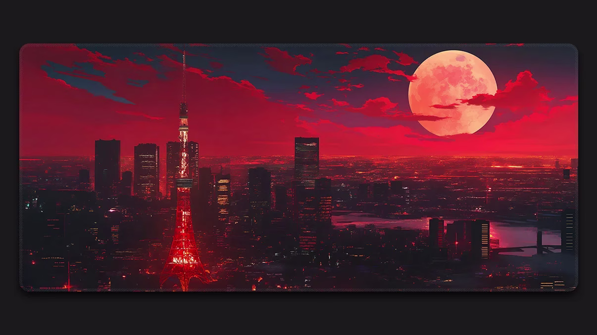 tokyo tower red moon gaming mauspad xxl
