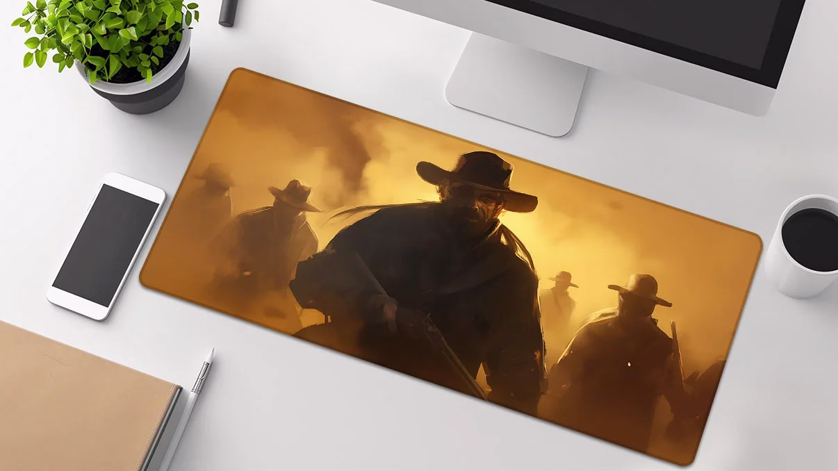 wild west gunslingers dusty gaming desk mat